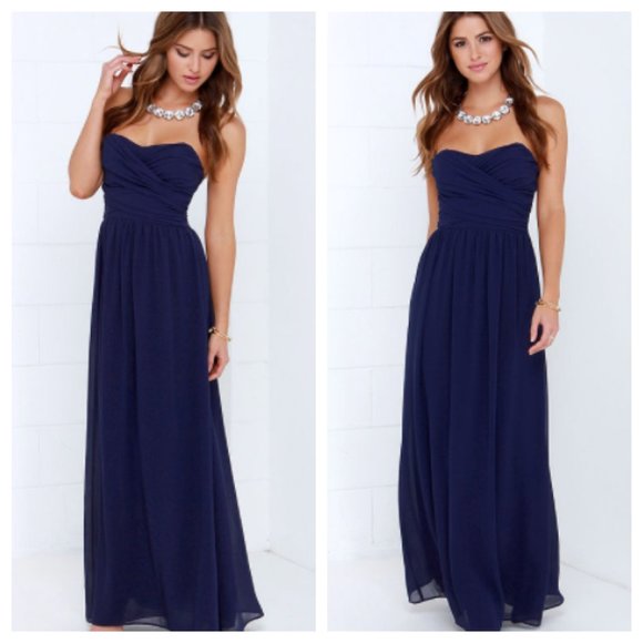 Lulu's Royal Navy Blue Strapless Maxi Dress M - Picture 1 of 6